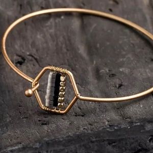 Beaded Hexagon Bangle Black & White Gold Bracelet
